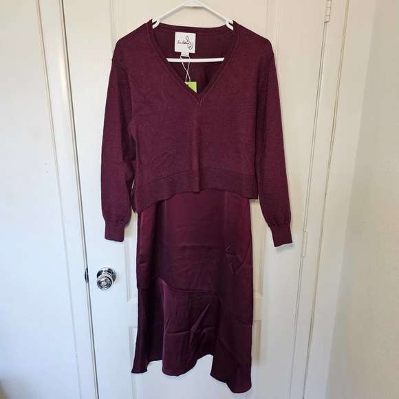 Sam Edelman Slipdress with V-Neck Sweater Size 10 Bordeaux - Picture 5 of 5